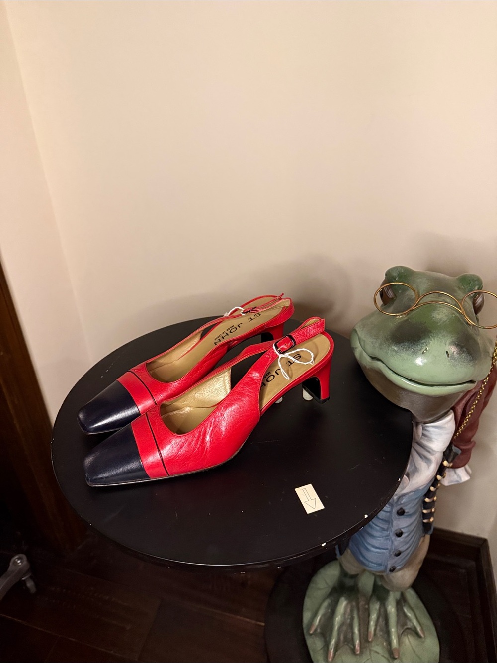 St. John Red and Black Slingback Heels vintage like new